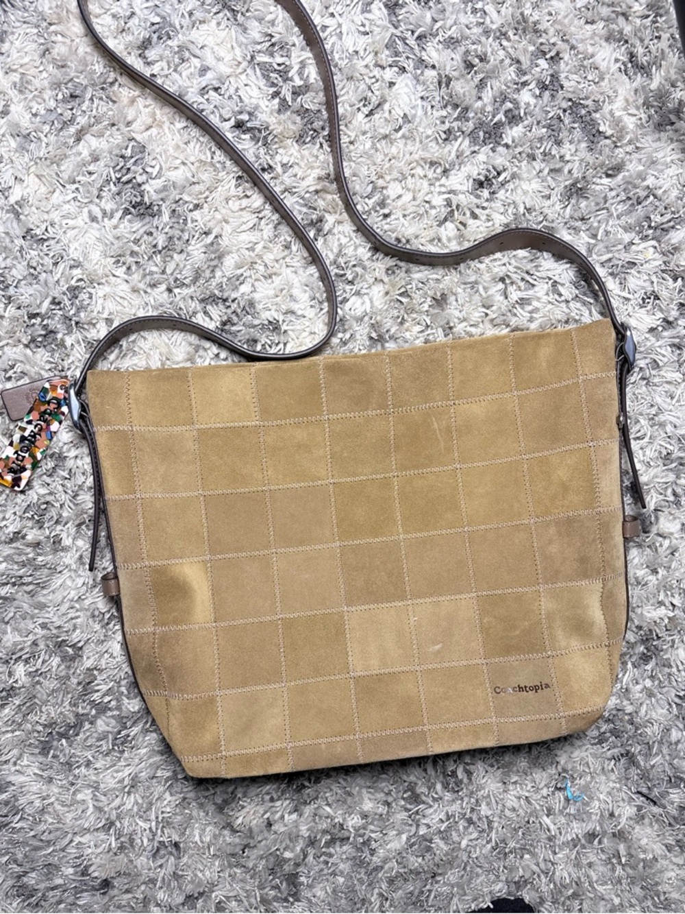 CoachTopia Checkboard Beige Suede Shoulder Bag